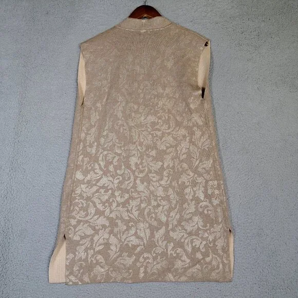 Chico's Shine Cardigan Women's 1 Tan Jacquard Print Reversible Sleeveless NWT - Picture 2 of 12